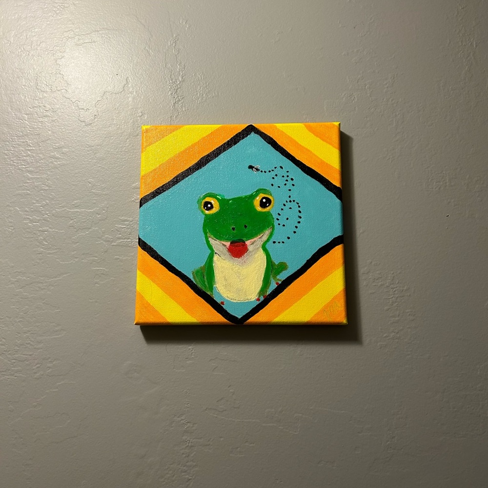 Original One Of A Kind Frog Acrylic Painting 8x8 “Funky Little Frog”
